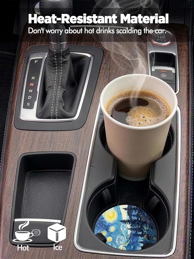 WOCOCN Car Coasters for Cup Holders - 2 Pack 2.75" Universal Rubber Car Cup Coaster, Non-Slip Waterproof Car Interior Accessories, Cute Car Decor Gifts for Women and Men (Starry Sky)