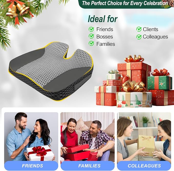 Lofty Aim Car Seat Cushion for Driving, Memory Foam Driver Seat Cushion | Car Seat Cushion for Long Driving Comfort, Driver Seat Pillow Adds Height and Support for Cars, Office Chairs, Black & Gray