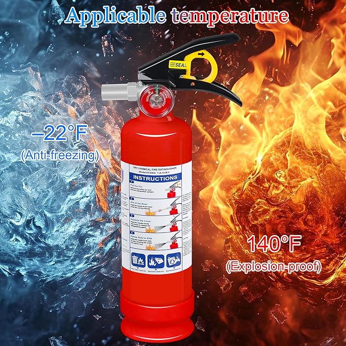 2-Pack ABC Dry Chemical Fire Extinguisher, 2.5 lb 1A:10B:C Fire Extinguisher for Home, Business, Boat, Truck, Quick Release Handle, Ideal for Electrical & Grease Fire Extinguisher