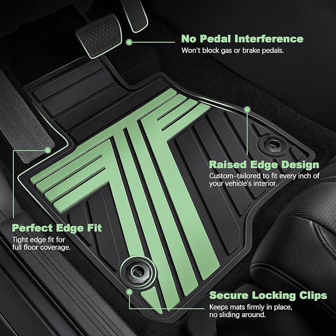Rubber Floor Mats for Honda Civic Sedan Hatchback Si 2022-2026 | Include Sport but Not for Hybrid, All Weather Car Floor Liners Fit for Acura Integra 2023-2026, 1st & 2nd Row, Black & Green