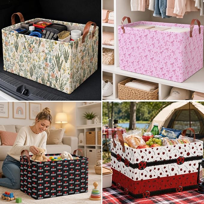 Faith Car Trunk Organizer 20L Collapsible Auto Storage Basket with Handles | Waterproof Reusable Shopping Grocery Bags for SUV Truck, Vintage Religion Cars Boot Organizer Gifts for Women Men Drivers