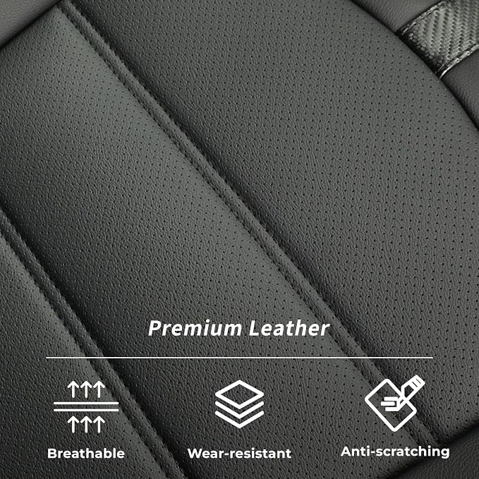 coverdream Tacoma Hybrid Seat Covers Full Set for 2024-2026 Toyota Tacoma TRD Sport,TRD Off-Road,Limited,Trailhunter Pickup,Waterproof Leather Car Seat Protector(Black & Carbon Fiber)