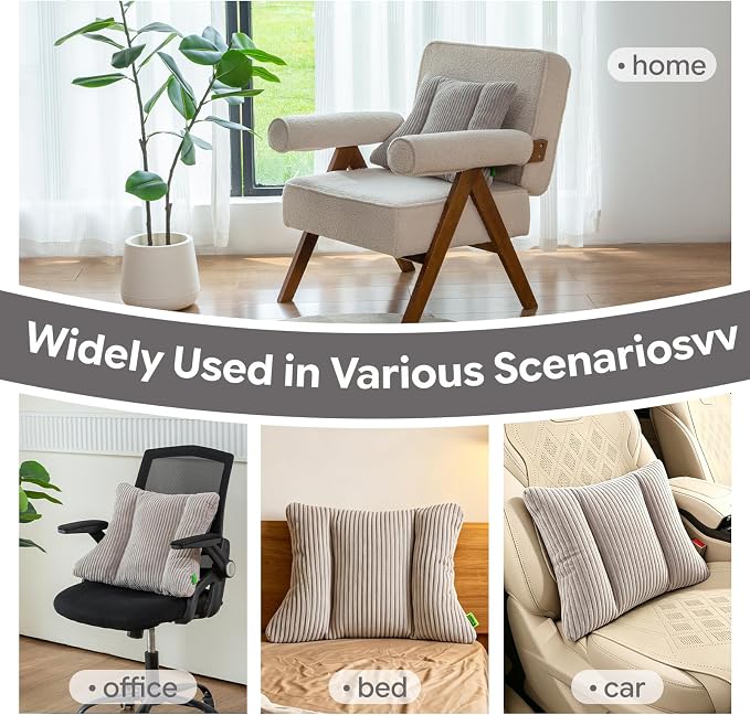 Lumbar Support Pillow 3 Section Back Pillow Office Chair for Back Support Comfortable Lumbar Cushion for Car Seat Pain Relief Sofa Rest (Grey)