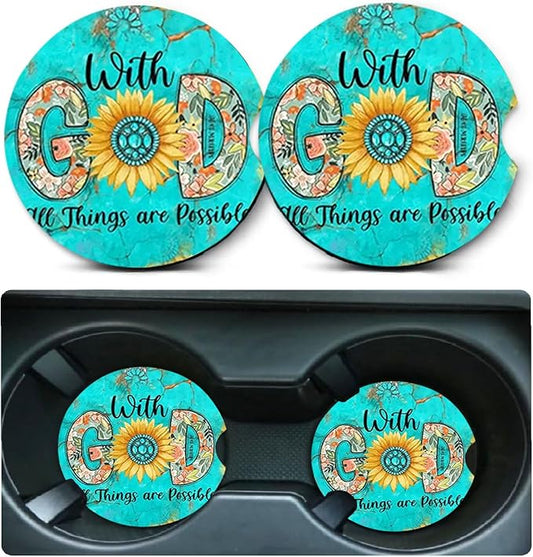 2 Pack Christian Encourage Car Cup Holder Coasters Universal Neoprene Mat | 2.75" Universal Size Anti Slip Rubber Mat, Auto Cup Holder Accessories for SUV Truck, Christian Gifts for Women Men Mom