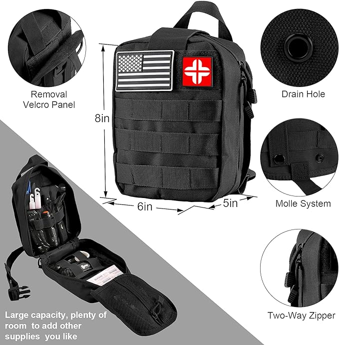 LUXMOM Survival Kit and First Aid Kit, 142Pcs Professional Survival Gear and Supplies Equipment with Molle Pouch, Gift for Fathers Day Men Dad Husband Camping Hiking Hunting Outdoor Adventure