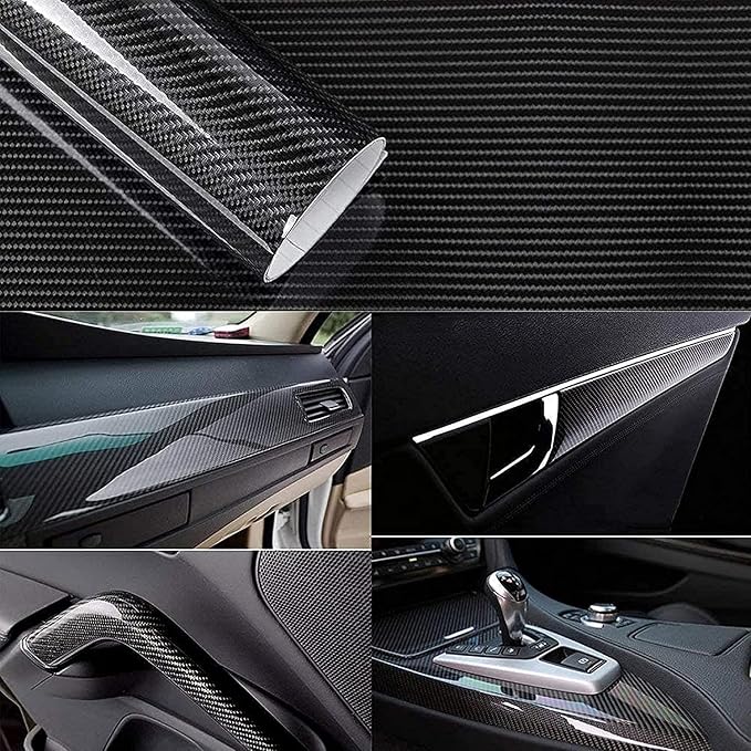 Lypumso Carbon Fiber Vinyl Wrap 6D Gloss Black, Self Adhesive Car Wrap Film with Air Release Technology, Automotive DIY Vinyl Sticker for Vehicle Interior & Exterior (Black, 1ft x 10ft)