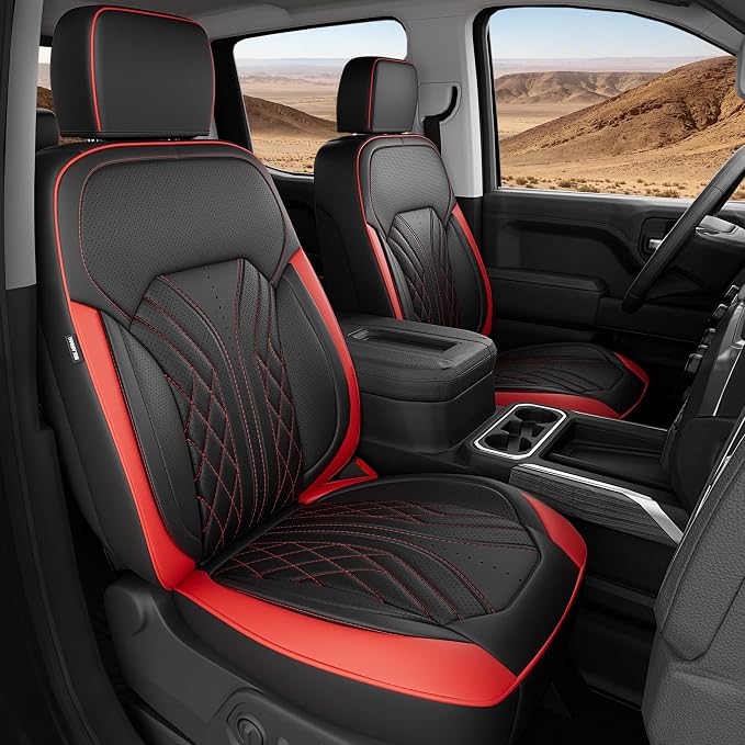 Truck Leather Seat Covers for Chevy Silverado Gmc Sierra 2019-2026 | Crew Cab 1500/2500/3500HD, Bucket Seat, NO Rear Seatback Storage, Scratch-resistant, Easy-clean, Pickup Protector, Full Set