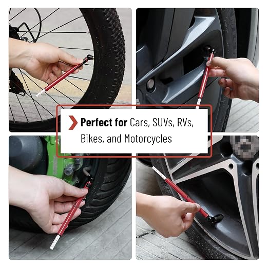 UNCO- Pencil Tire Pressure Gauge, 2 Pack, 10-75 PSI, Red, Stainless Steel Body, Metal Made Nozzle, Rust and Corrosion Resistant, Pencil Air Pressure Gauge for Tires, 3 Measurements for Cars, Bikes