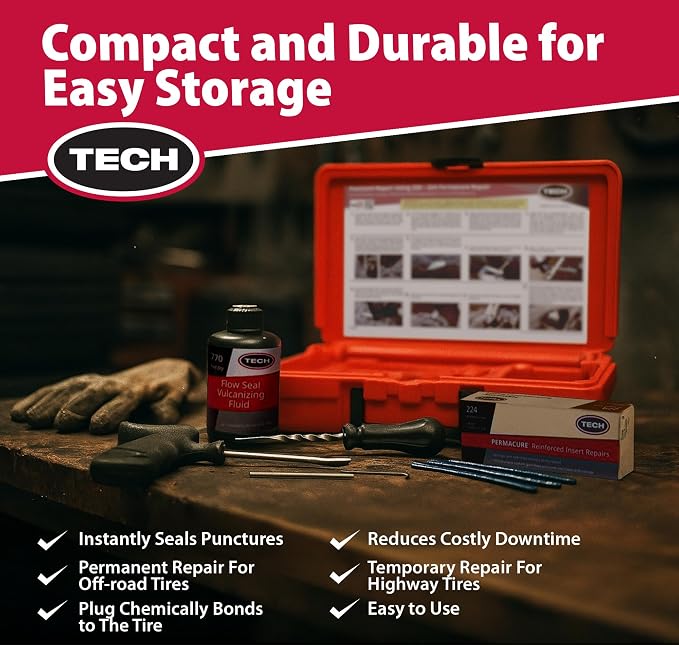 TECH Permacure Truck Tire Plug Kit – Ideal Tools and Flat Tire Fix for Trucks, Tractors, and Large Tires (40 Heavy-Duty Plugs for Emergency Tire Patch and Puncture Repair)