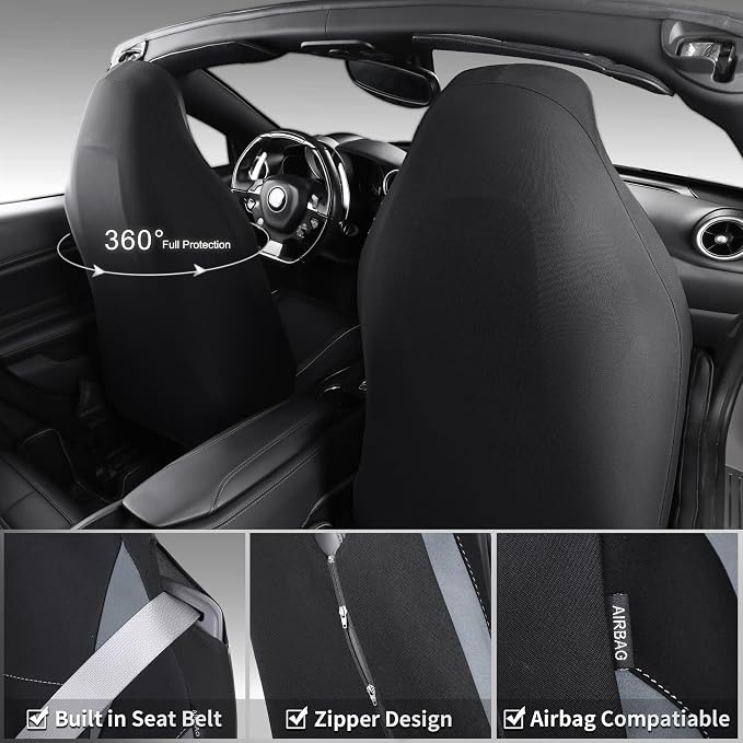 CAR PASS Waterproof High Back Car Seat Covers Front Seats with Armrest Gray | Neoprene Bucket Seat Cover, Airbag and Armrest Compatible, Built-In Seatbelt Universal Fit for Cars,Truck, Van, SUV