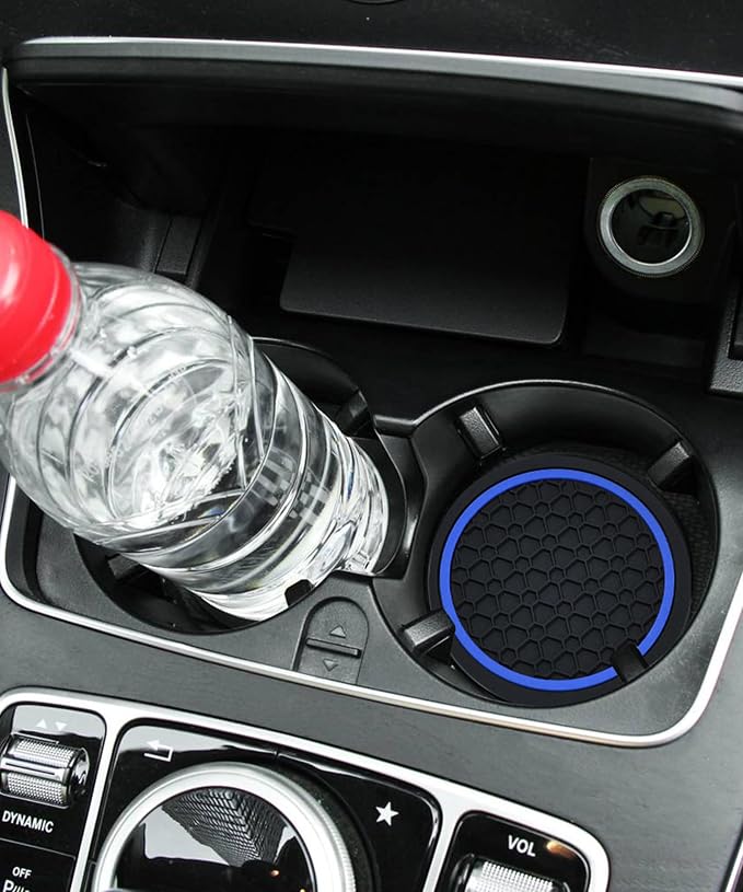 SCUARI 4PCS Car Coasters,Car Cup Coasters,Car Coasters for Cup Holders,Car Accessories Car Cup Holder Coaster,2.75 Inch No-Slip Anti Dust mats Cup Holder Insert Coaster,Fits Vehicles (Black&Blue)