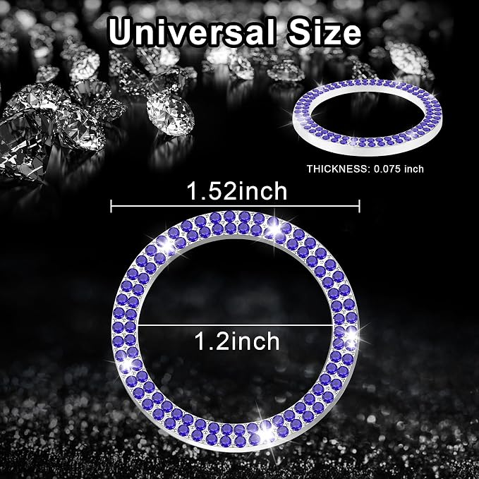 LivTee Car Engine Start Stop Decoration Ring, Crystal Double Rhinestone, Bling Car Interior Accessories for Women, Key Ignition & Knob Bling Ring, Push to Start Button Cover/Sticker, Dark Blue
