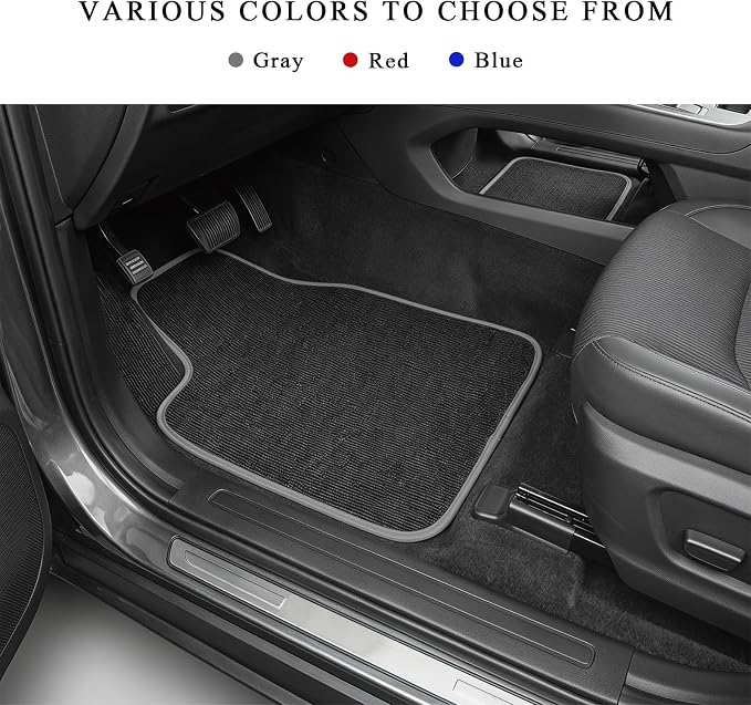 4PCS Car Floor Mats, Anti-Slip Waterproof Car Carpets with Safety Heel Pad, Heavy Duty Floor Mat for All Weather Protection, Universal Trim to Fit for Sedans Trucks SUVs (Black & Gray)