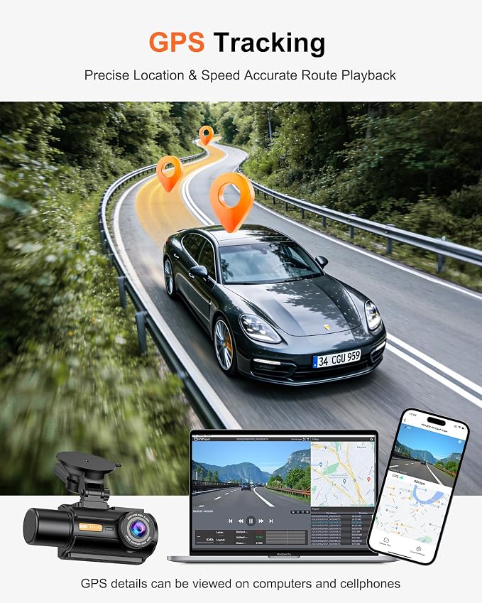 3 Channel 4K Dash Cam with STARVIS 2 Sensor, Free 128GB Card and WiFi 6 up to 20MB/s, Dash Camera for Cars with Front Rear Inside, 4K 2K 1080P, IR Night Vision, GPS, 24H Parking Mode, G-Sensor