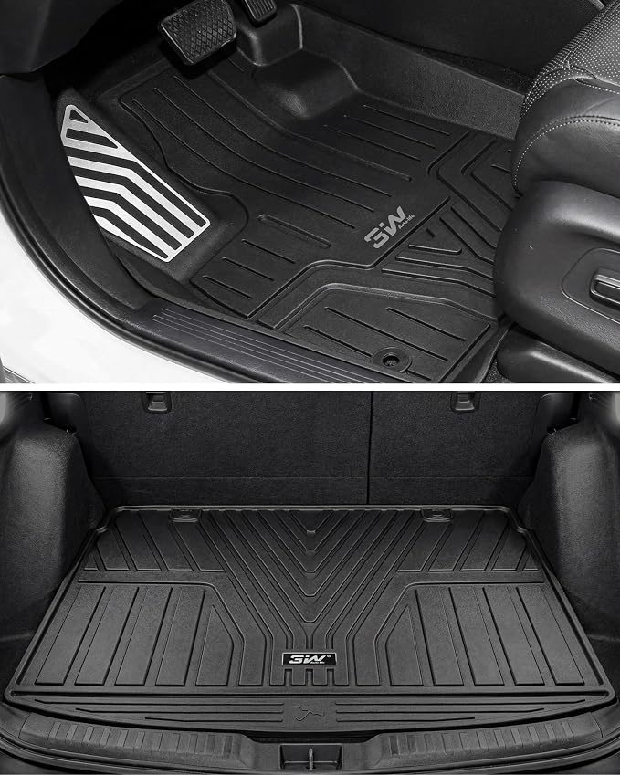 3W Floor Mats & Cargo Liner Fit for Honda CR-V 2023-2026 (Include Hybrid) | Fit for (Upper Positon) Trunk Unscented All-Weather TPE Heavy-Duty Car Mats Stain Prevention Easy to Clean