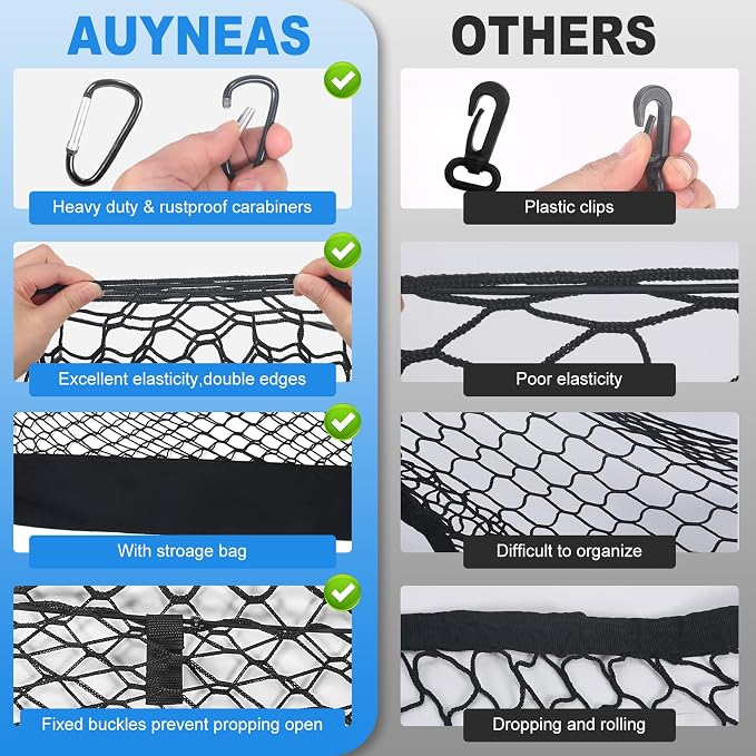 for Chevy Suburban, Cadillac Escalade, GMC Yukon XL Accessories Envelope Style Truck Bed Cargo Net for Pickup Truck Bed - Heavy Duty Carabiners