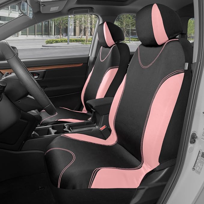 BDK UltraSleek Pink Seat Covers for Cars, Two-Tone Front with Matching Back Car Seat Cover, Made to Fit Most Auto Truck Van SUV, Interior Car Accessories, Full Set