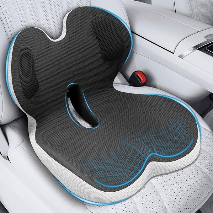 Trucker Seat Cushion, Thick Car Seat Cushions with Lumbar Support Pillow, Ergonomic L-Shaped Orthopedic Memory Foam for Long Driving Lower Back Pain Sciatica Relief, Gift for Drivers (Black+LGrey)