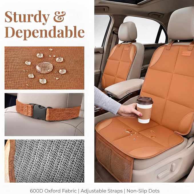 SMART ELF Car Seat Protector 2-Pack, Thick Padding Cushion with Non-Slip Backing (Dark Brown)