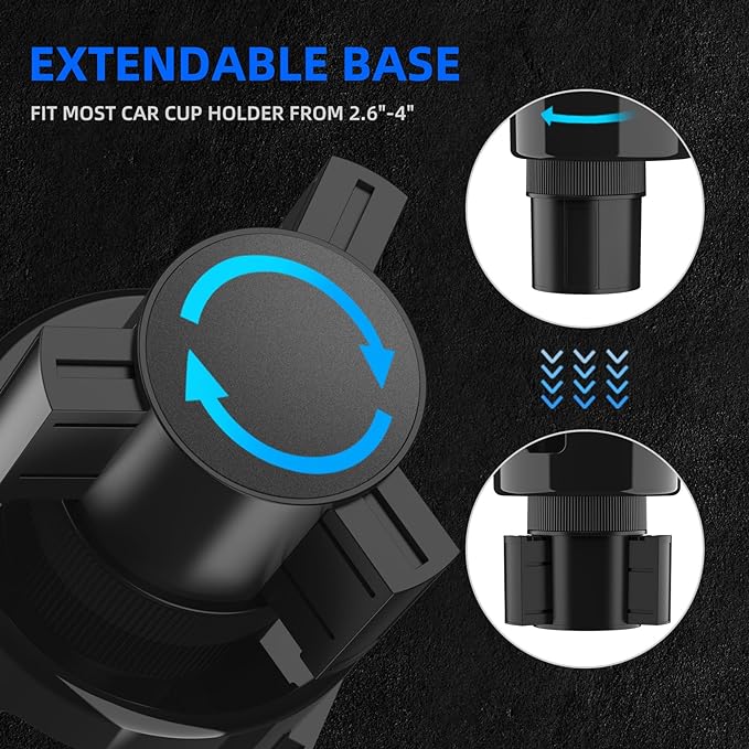 DYLEN Car Cup Holder Expander with Adjustable Base, Fits 16–46oz Bottles | Expandable Base Fits 2.5"–3.8" Cup Holders; Secures Yeti, Owala 16–46oz Bottles; 99% Phones; Anti‑slip Tabs Prevent Spills