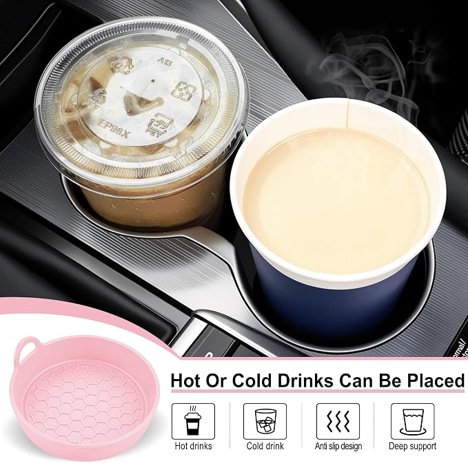 SINGARO Car Cup Holder Coaster, 4PCS Silicone Cup Holder Insert, Universal Non-Slip Cup Holders, Car Interior Accessories for Women and Man, Pink