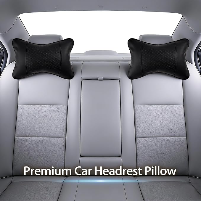 2 Pack Car Neck Pillow Soft Breathable Headrest Pillows for Driving Support, Universal Fit for Most Car Seats Decor Accessories（Black）