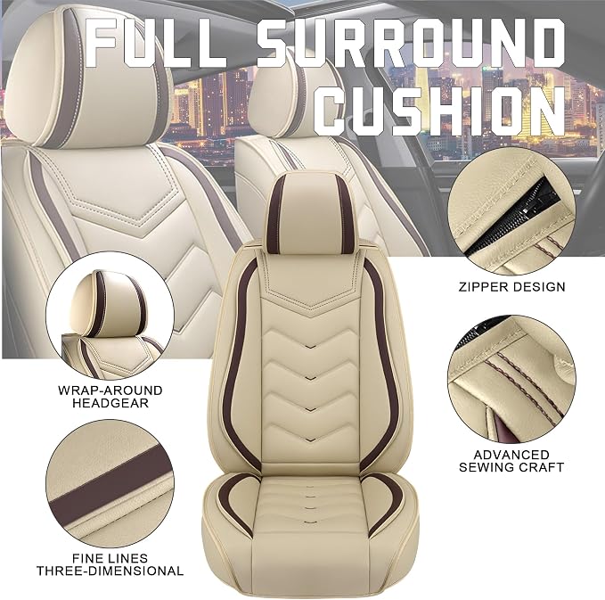 CTDS Car Seat Covers for Honda Civic 2000-2026, Stylish Sport Seat Cover, Premium Nappa Leather Car Seat Cover. Automobile Seat Covers Sets.(Standard 2 Seats/Beige)