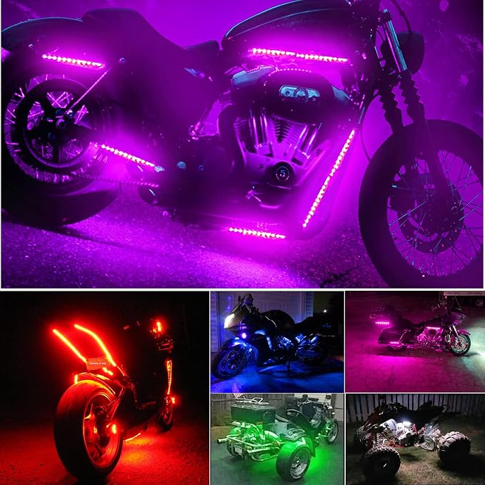 2Pcs 12LEDs Motorcycle LED Light Strips- RGB Multi-Color Accent Glow Neon Ground Effect Lights lamp for Motorcycle led Light Kits,ATV Car Golf cart LED Underglow Strip Lights