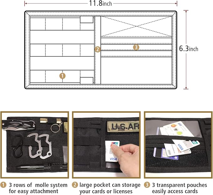 WYNEX Car Sun Visor Organizer MOLLE Panel Fit Most Cars | Small-11.8x6.3", Visor Storage Pouch for Small Tools, Glasses & Docs, Fit Sedan Suvs Vans