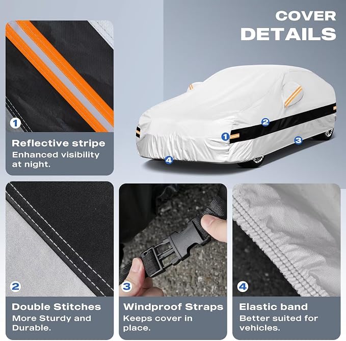 10 Layers Car Cover Custom Fit for Kia Forte(2017-2026), Waterproof All Weather for Automobiles, Outdoor Full Cover Sun Dust Rain Protection with Cotton. Silver