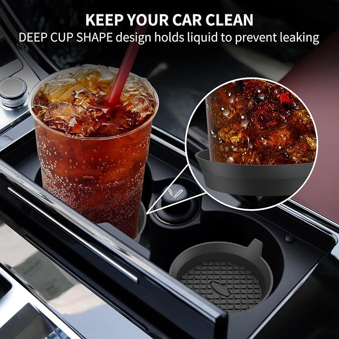 ME.FAN Car Cup Holder Coasters [4 Pack] Silicone Cups Mats, Automotive Universal Non-Slip Recessed Interior Accessories Black