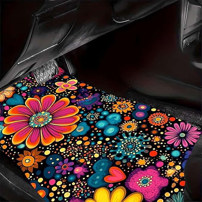 Universal Fit Car Floor Mats Set of 4Pcs, Colorful Petal Prints All-Weather Front Rear Car Carpet Mats, Non-Slip Car Floor Mat Car Accessories for Automotive Trucks SUV Sedans Vans