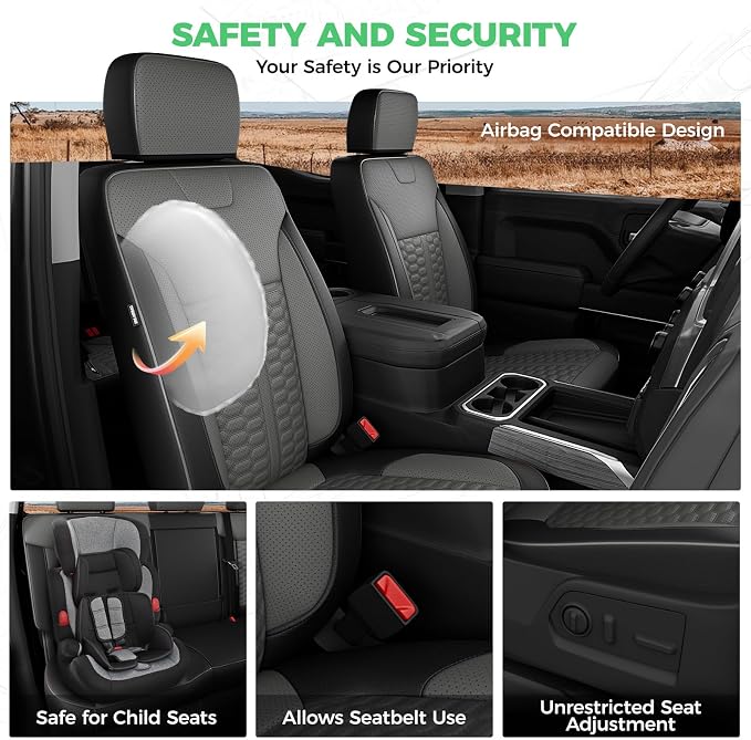 Custom Seat Covers for 2019-2026 Silverado/Sierra 1500 Crew Cab | Fits 2500/3500HD 2020-2026, Jump Seat Cover(armrest storage only), Faux leather, Waterproof, Scratch-resistant, Easy-clean