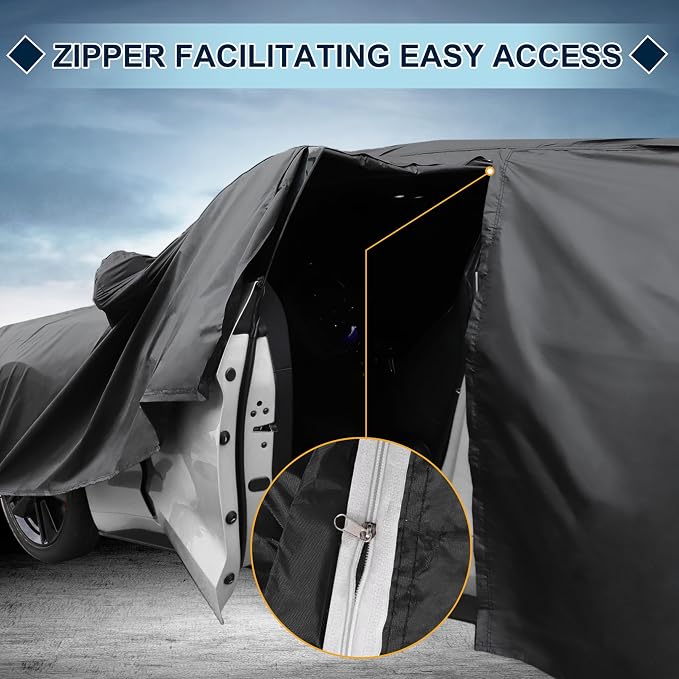 Black Heavy Duty Waterproof Car Cover for Sedan 185"-191" - All-Weather UV Protected Outdoor Full Exterior Cover with Sun/Snow/Rain Resistance