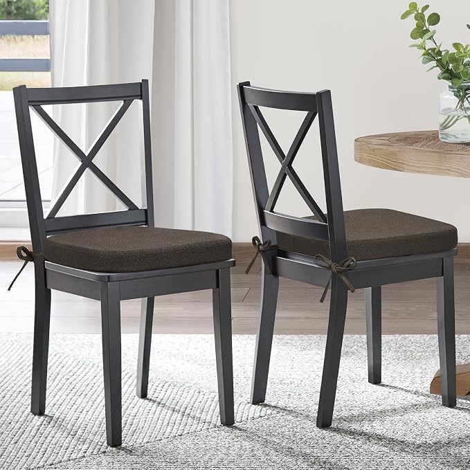 Shinnwa Seat Cushion for Dining Chairs, Patented Design Memory Foam Dining Chair Pad with Ties and Washable Cover, 17" x 16" x 2", Dark Brown