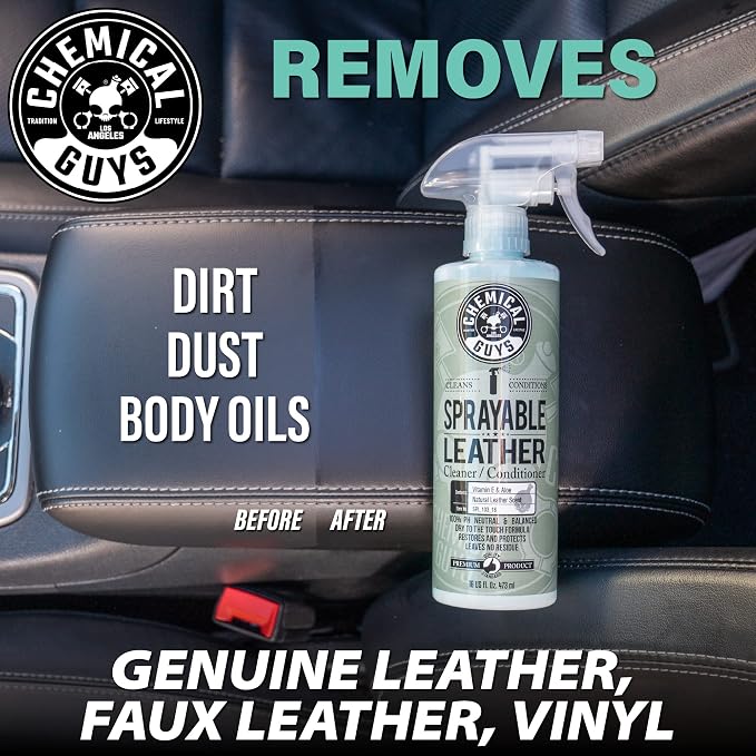 Chemical Guys, Sprayable Leather Cleaner & Conditioner in One Spray, 16 oz | One-step spray cleans and nourishes leather, vinyl and faux on seats, furniture and apparel, dirt lifts away