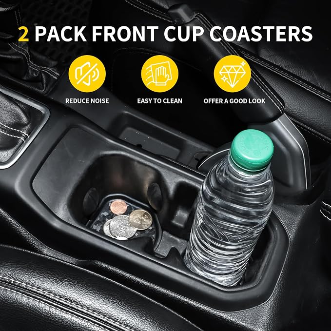 Cup Holder Inserts Coaster Compatible with Jeep Wrangler JL 4XE Gladiator JT 2018-2026 Accessories, Center Console Cupholder Pad, Non-Slip Drink Liner, Original Design, TPE, 2-Pcs Front Only