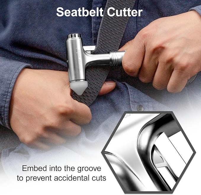 Premium Car Glass Breaker with Seat Belt Cutter - Automotive Safety Hammer - Emergecy Escape Tool, Car Autoaccessory Metal Window Hammer(Silver 2 Pack)