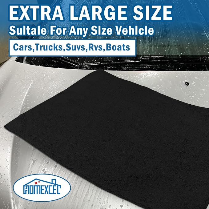 HOMEXCEL Professional Large Microfiber Car Drying Towels 2 Pack, Lint Free, Scratch Free, Highly Absorbent Drying Towel for Cars, SUVs, RVs, Trucks, and Boats,31" x 24", Black