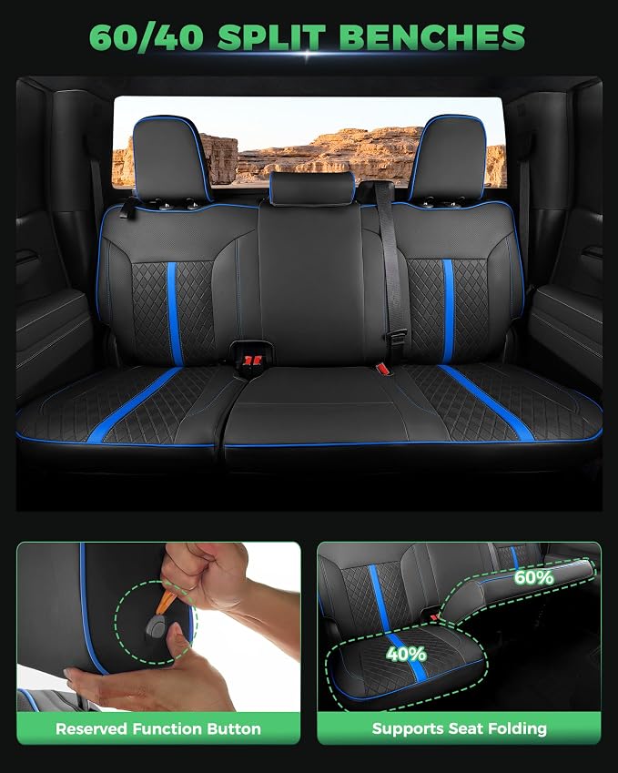 Custom Leather Seat Covers for 2019-2026 Sierra/Silverado 1500 | Only Crew Cab, Fits 2500/3500HD 2020-2026, no Rear Armrest/Seatback Storage, Waterproof, Scratch-resistant, Easy-clean