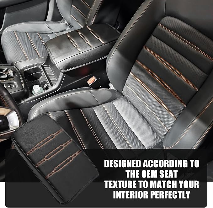 Muslogy Center Console Armrest Cover Fit for Honda CR-V & CRV Hybrid 2023-2026 2026 Accessories, Comfort Armrest Pad Console Lid Cushion Vegan Leather Regular Thick(Black/Orange Trim)