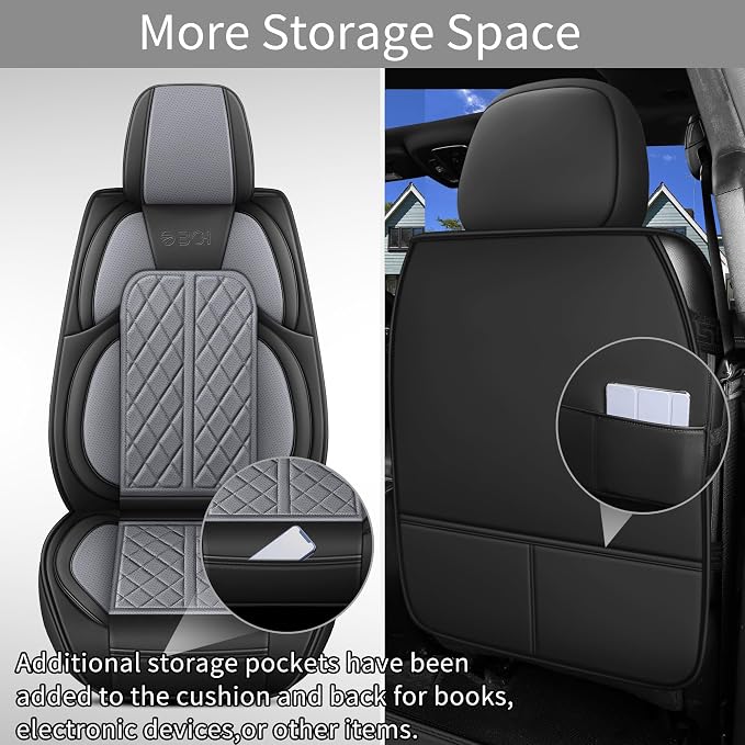 Car Seat Cover Custom Fit for Ford F150 2009-2026 Faux Leather Seat Cover Set Compatible with Regular Cab Super Cab Super Crew Pickup Truck Cushions (Black & Grey, Front Seat)