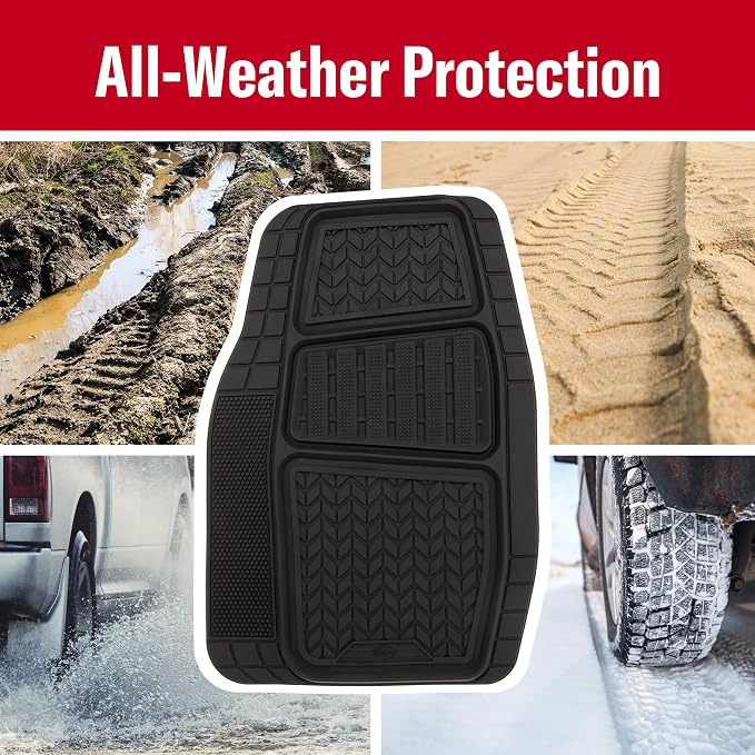 Dickies 2-Piece DuraSport Deep-Tray Floor Mats, Heavy-Duty Mats for Cars, Trucks, SUVs — Black