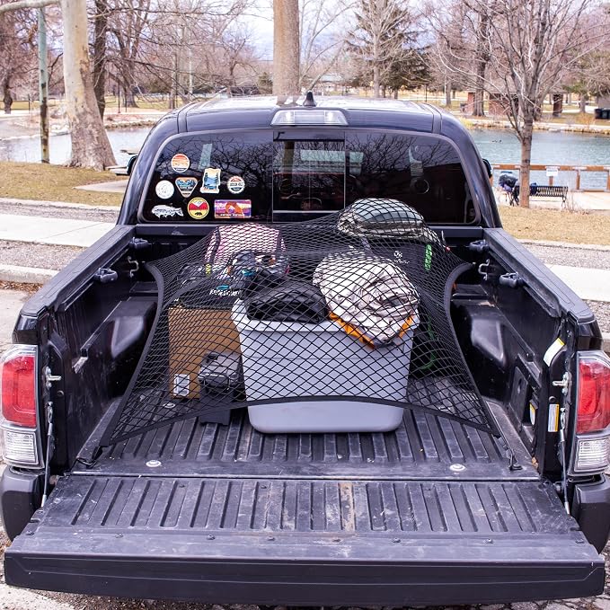 Highly Elastic Cargo Net, Simple Truck Bed Cargo Mesh Organizer, Suitable for 5ft - 6ft Standard Bed Trucks, 4'x4' Stretches to 7'x7' (Double Layer)
