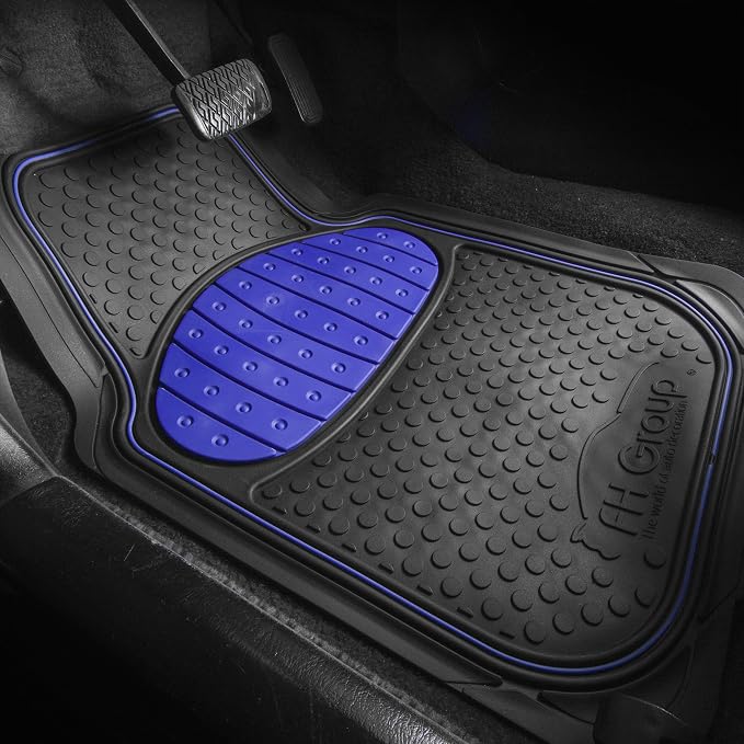 FH Group Heavy-Duty Rubber Car Floor Mats - Universal Fit, Trimmable, Climaproof - For Sedans, SUVs, Trucks - Blue