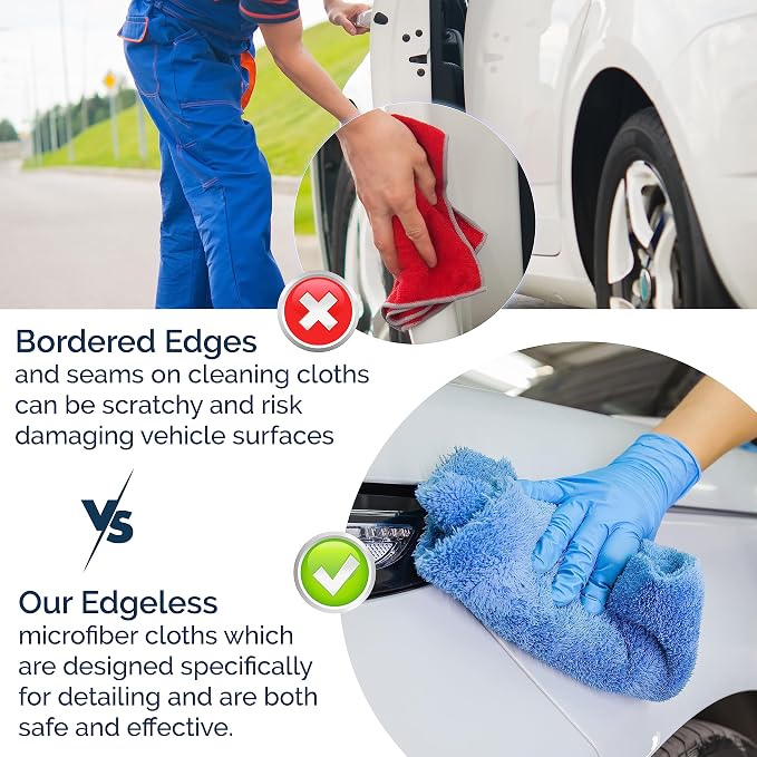 GREEN LIFESTYLE Chamois Cloth Microfiber Cleaning Cloth 6 Pack, Borderless Microfiber Towels Cleaning, Car Microfiber Towel, Drying Towels for Сars, Car Wash Towels (16" x 16", Blue) (6 Pack – 16x16)