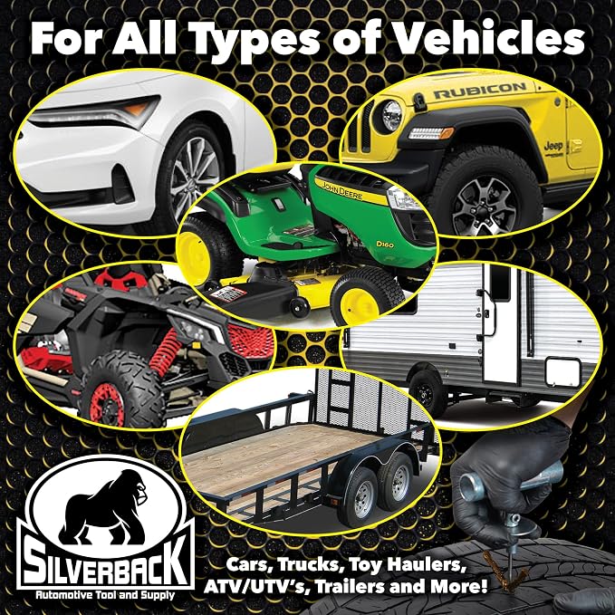 Silverback Automotive Tire Plug Kit for Car, Truck, Off-Roading, 4x4's, Motorcycle, Trailers, ATV, Tractor, Jeep. Professional-Grade Tire Repair Kit with Plugs. Heavy Duty Tire Repair Kit.
