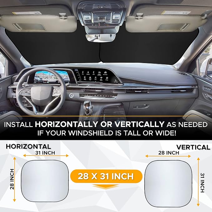 EcoNour Windshield Sun Shade Cartoon Design Medium Size (31" L x 28" W), Funny Printed Car Sunshade Foldable, 240T Polyester Blocks Heat and UV Rays for Front Window Protection