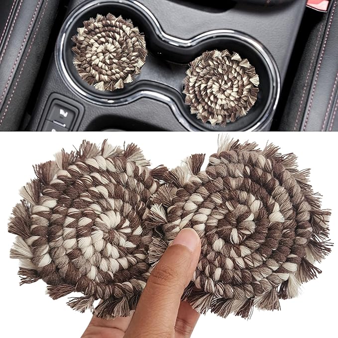 Cotton Car Coasters 2pc Car Cup Coasters Cute car Accessories for Women car Coaster for Cup Holders (Mocha Swirl)