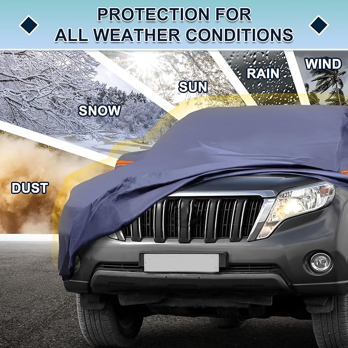 Navy Blue Heavy Duty Waterproof Car Cover for SUV 191"-199" - All-Weather UV Protected Outdoor Full Exterior Cover with Sun/Snow/Rain Resistance